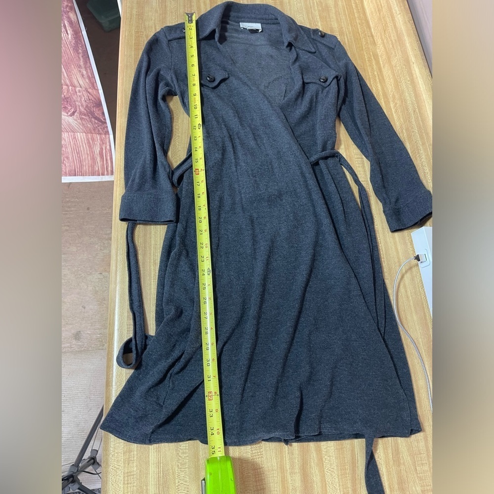 Ann Taylor LOFT military style dark gray faux wrap dress women’s size 0 - Picture 13 of 16